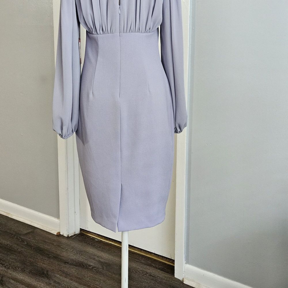 Vince Camuto $158 Grey V-Neck Long Chiffon Sleeve Crepe Sheath Dress Size 6 - Picture 7 of 10